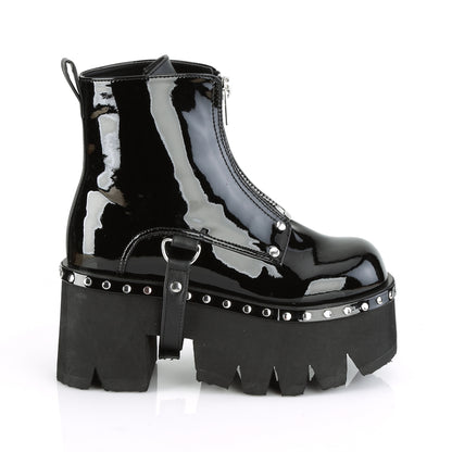 DemoniaCult Womens Ankle Boots ASHES-100 Blk Pat-Vegan Leather