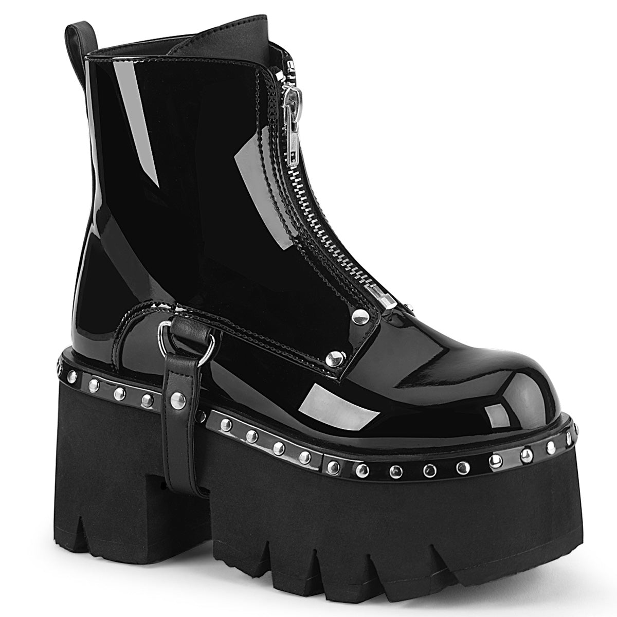 DemoniaCult Bottes de cheville des femmes ASHES-100 Cuir Blk Pat-Vegan