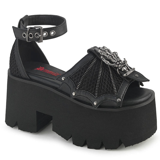 DemoniaCult Women's Sandals ASHES-11 Blk Vegan Leather-Mesh