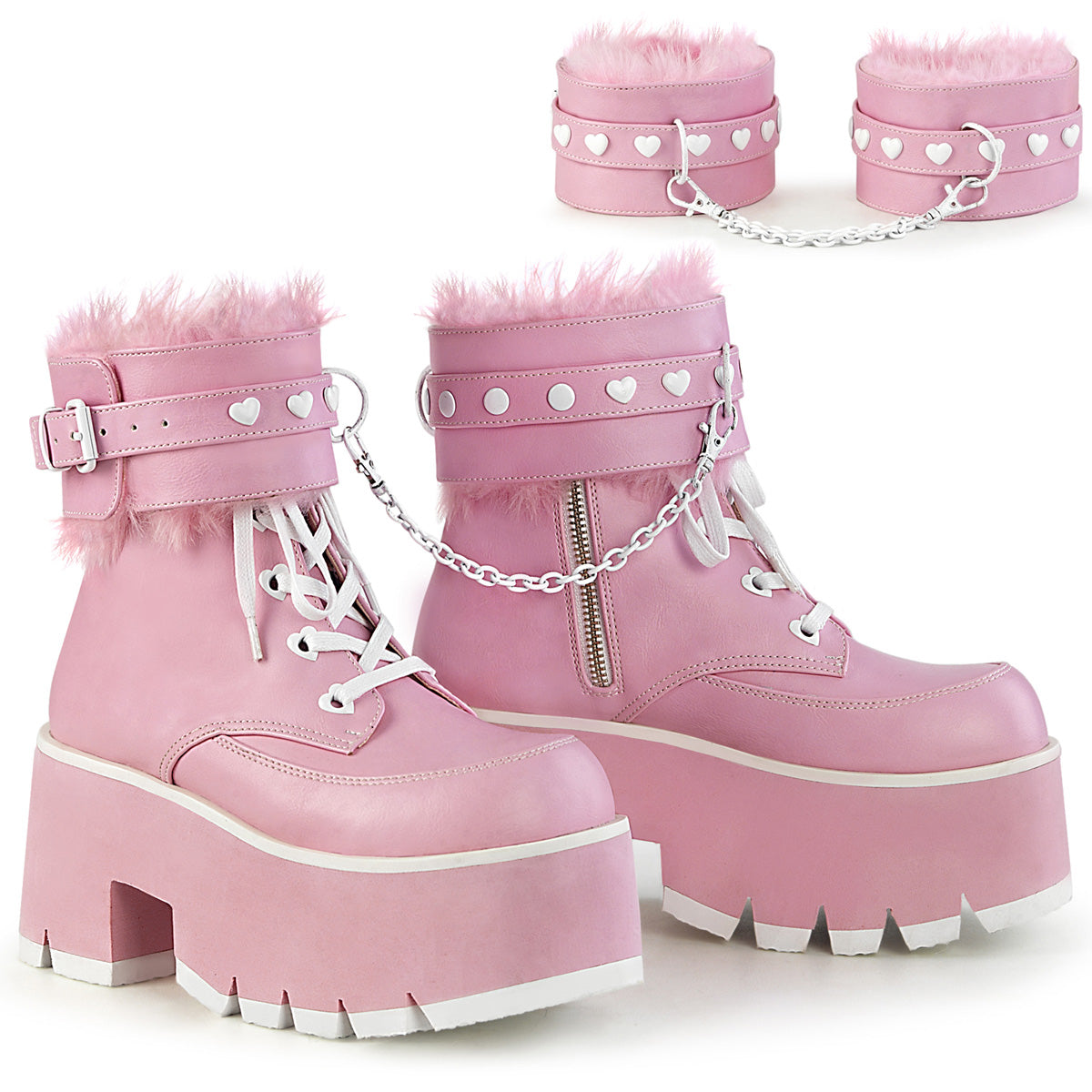 DemoniaCult  Bottines ASHES-57 B. Cuir végétalien rose