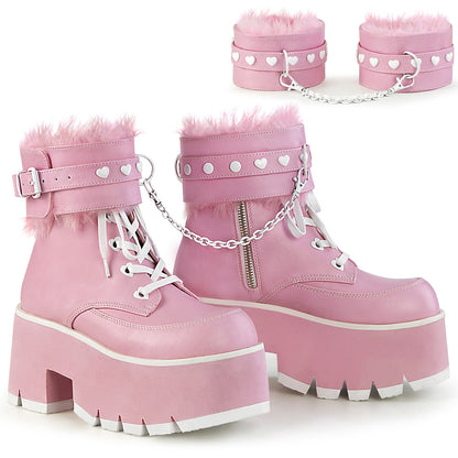 DemoniaCult  Bottines ASHES-57 B. Cuir végétalien rose