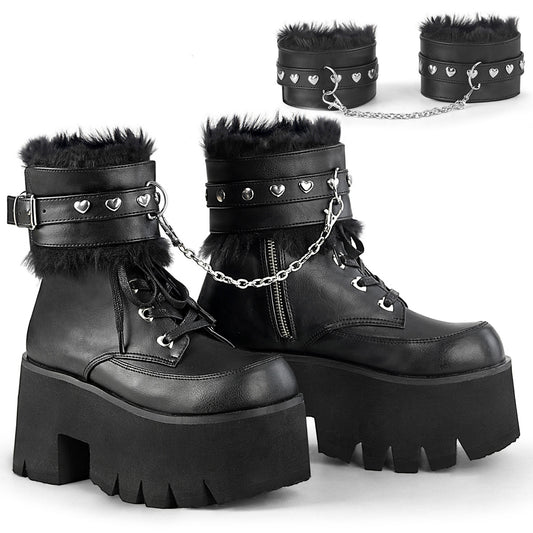 DemoniaCult Bottes de cheville des femmes ASHES-57 Cuir végétalien BLK