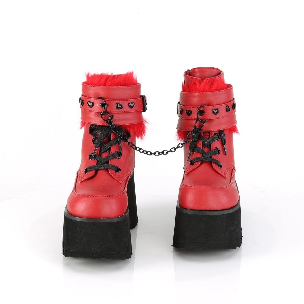 DemoniaCult Bottes de cheville des femmes ASHES-57 cuir végétalien rouge
