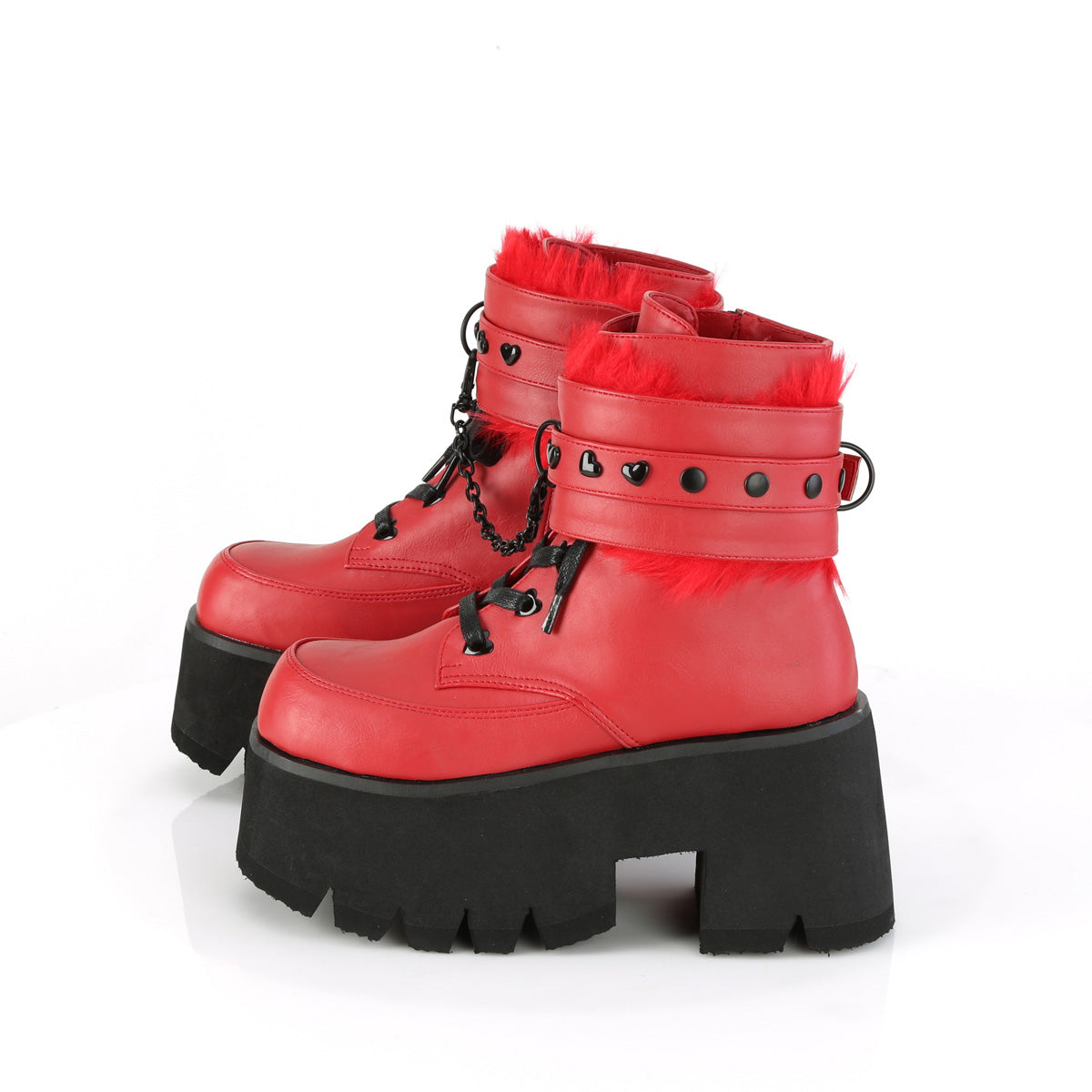 DemoniaCult Bottes de cheville des femmes ASHES-57 cuir végétalien rouge
