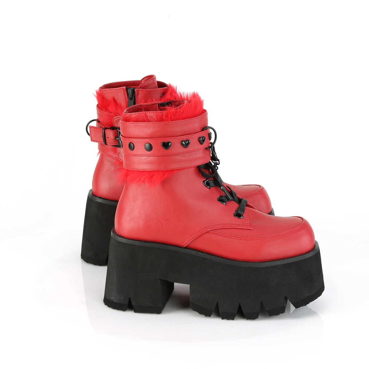DemoniaCult Bottes de cheville des femmes ASHES-57 cuir végétalien rouge