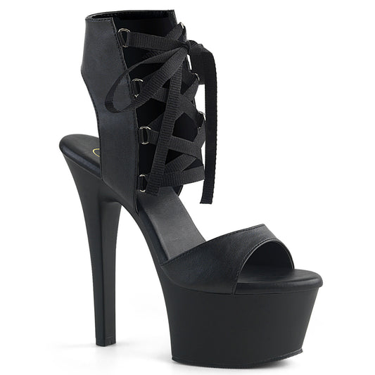 Pleaser Sandales pour femmes ASPIRE-600-14 BLK FAUX CUIR / BLK MATTE