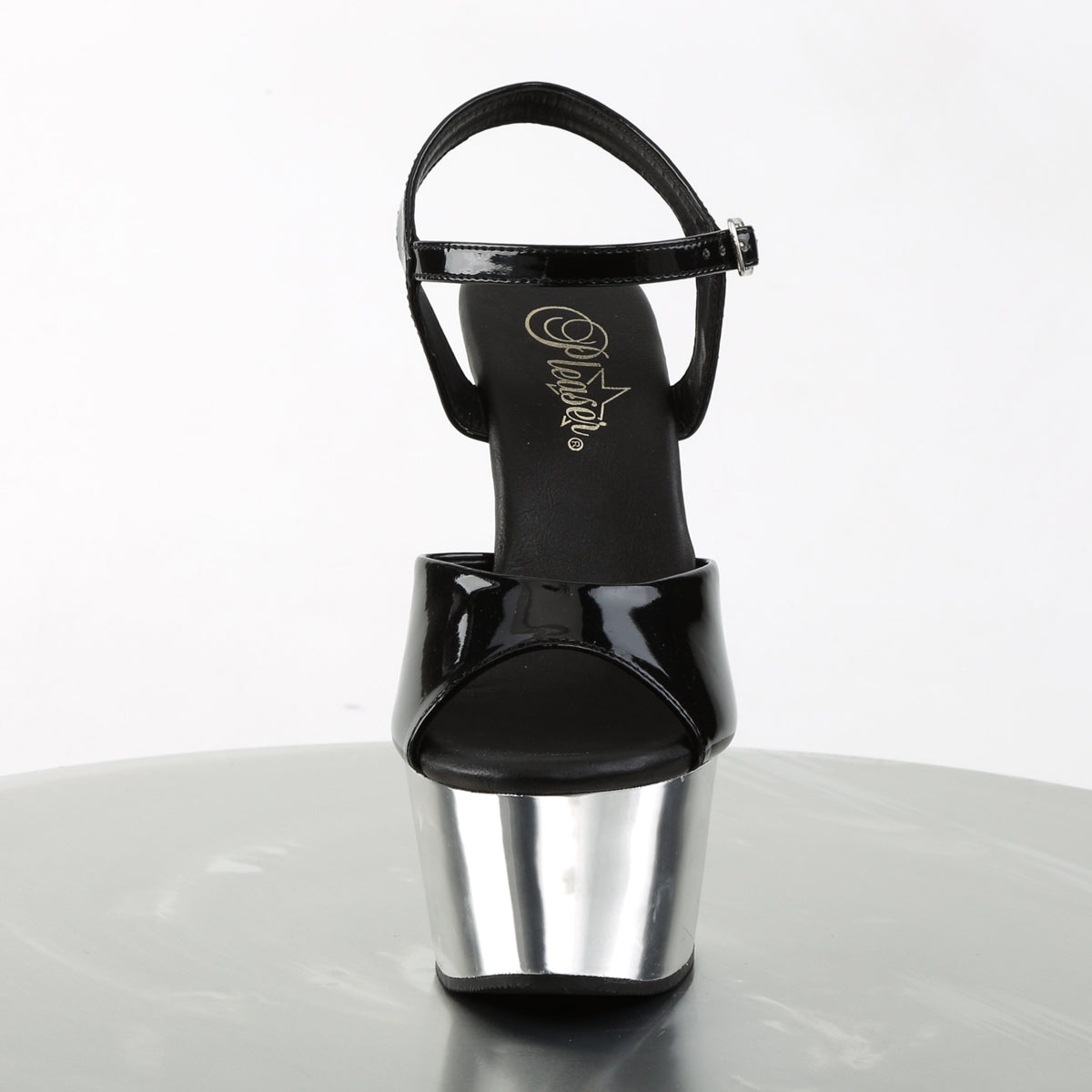 Pleaser Sandales pour femmes ASPIRE-609 BLK PAT / SLV CHROME