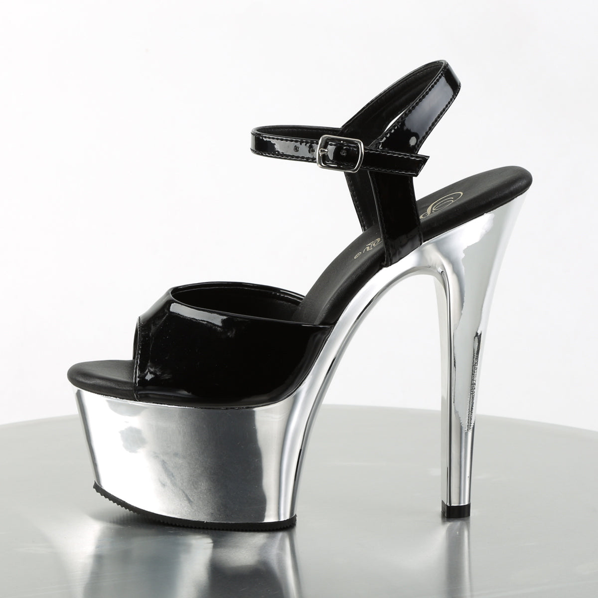 Pleaser Sandales pour femmes ASPIRE-609 BLK PAT / SLV CHROME