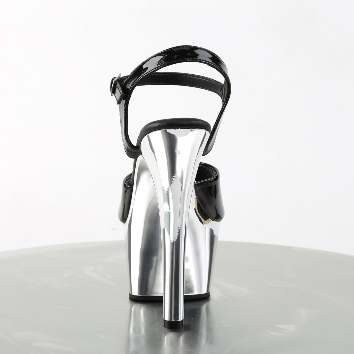 Pleaser Sandales pour femmes ASPIRE-609 BLK PAT / SLV CHROME