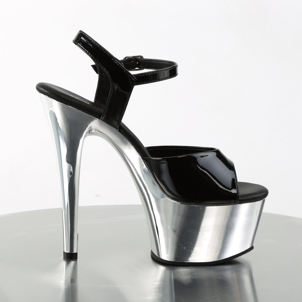 Pleaser Sandales pour femmes ASPIRE-609 BLK PAT / SLV CHROME