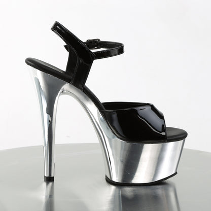 Pleaser Sandales pour femmes ASPIRE-609 BLK PAT / SLV CHROME