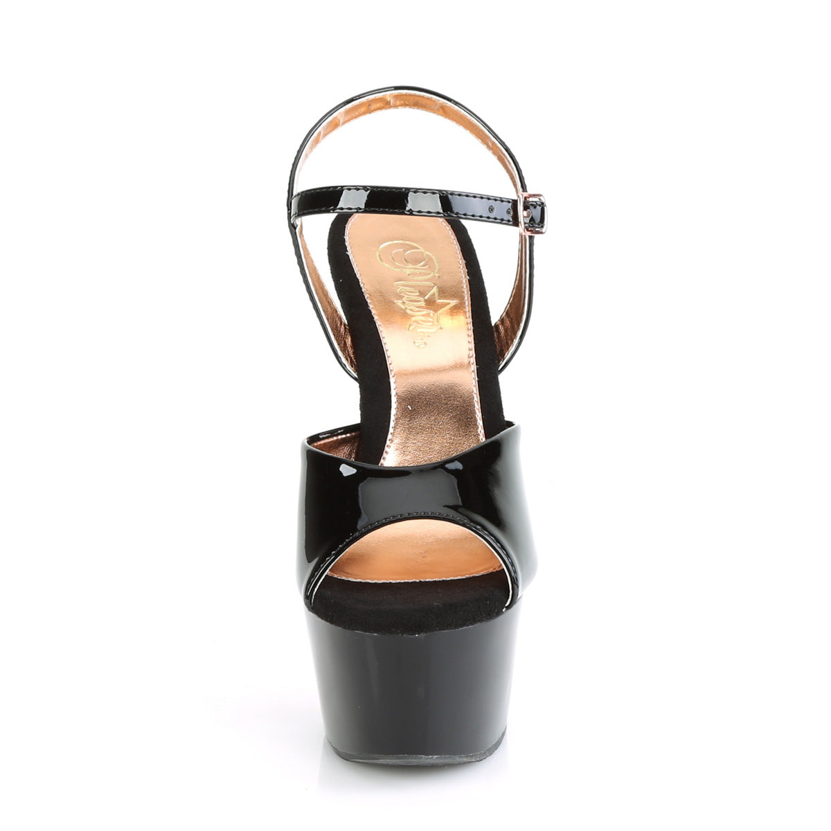 Pleaser Sandales pour femmes ASPIRE-609TT BLK PAT / BLK-ROSE GOLD CHROME