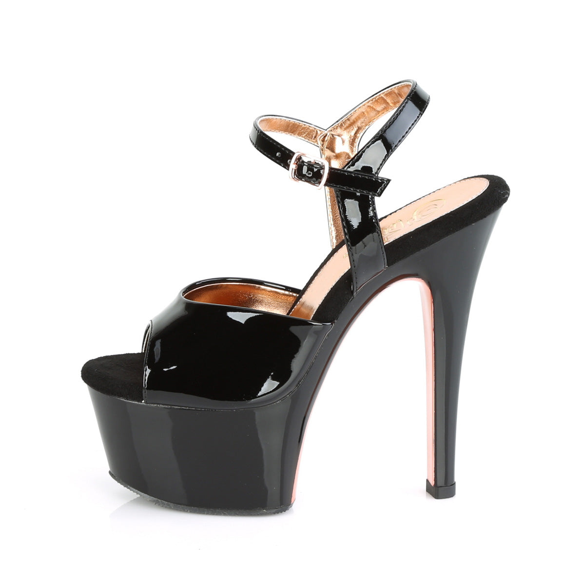 Pleaser Sandales pour femmes ASPIRE-609TT BLK PAT / BLK-ROSE GOLD CHROME
