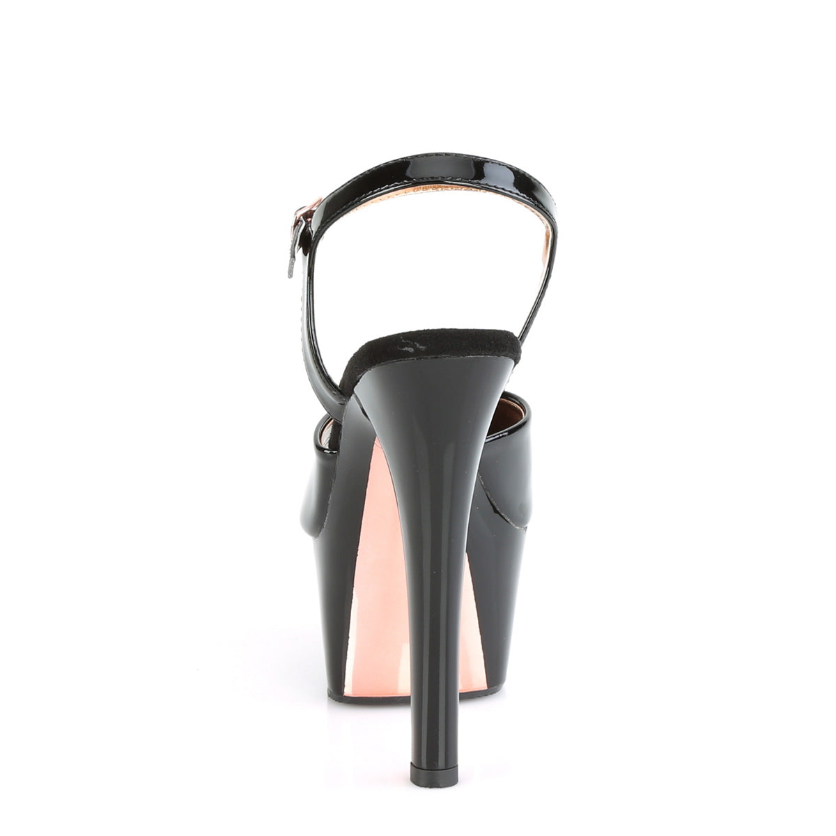Pleaser Sandales pour femmes ASPIRE-609TT BLK PAT / BLK-ROSE GOLD CHROME