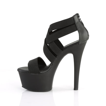 Pleaser Womens Sandals ASPIRE-669 Blk Elastic Band-Faux Leather/Blk Matte