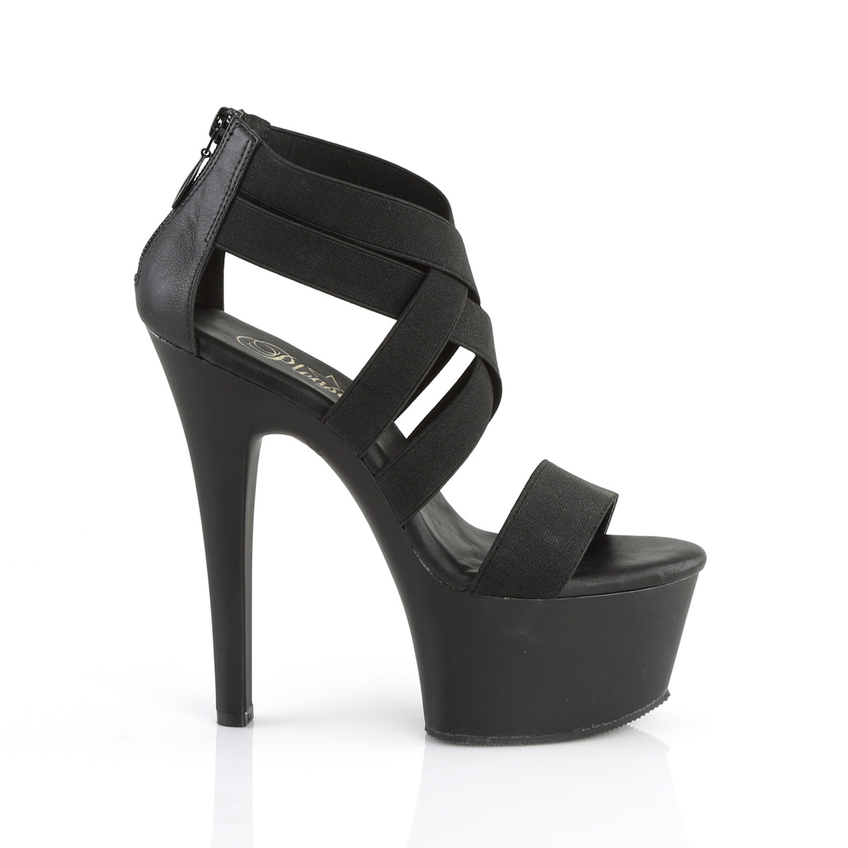 Pleaser Womens Sandals ASPIRE-669 Blk Elastic Band-Faux Leather/Blk Matte