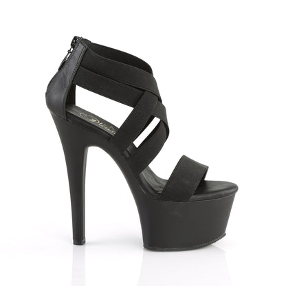 Pleaser Womens Sandals ASPIRE-669 Blk Elastic Band-Faux Leather/Blk Matte