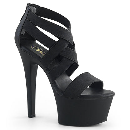 Pleaser Womens Sandals ASPIRE-669 Blk Elastic Band-Faux Leather/Blk Matte