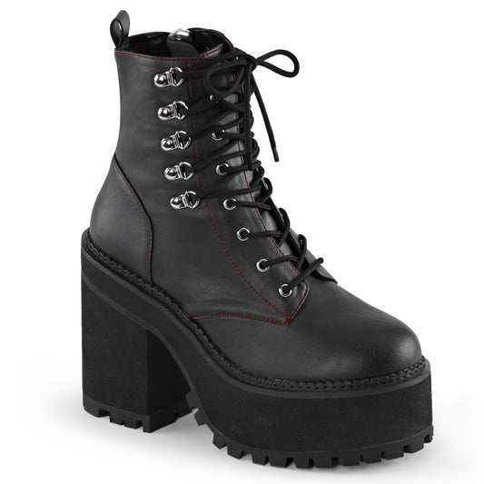 DemoniaCult Bottes de cheville des femmes ASSAULT-100 Cuir végétalien BLK