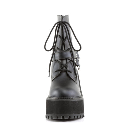 DemoniaCult Bottes de cheville des femmes ASSAULT-101 Cuir végétalien BLK