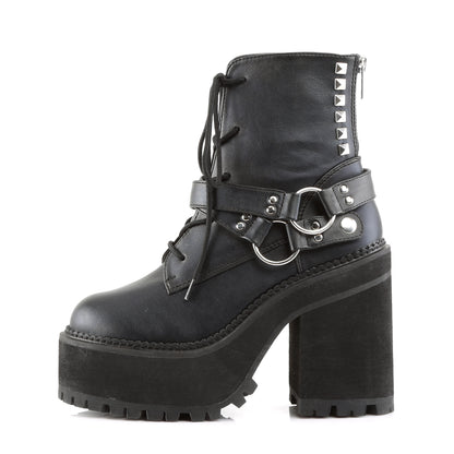 DemoniaCult Bottes de cheville des femmes ASSAULT-101 Cuir végétalien BLK