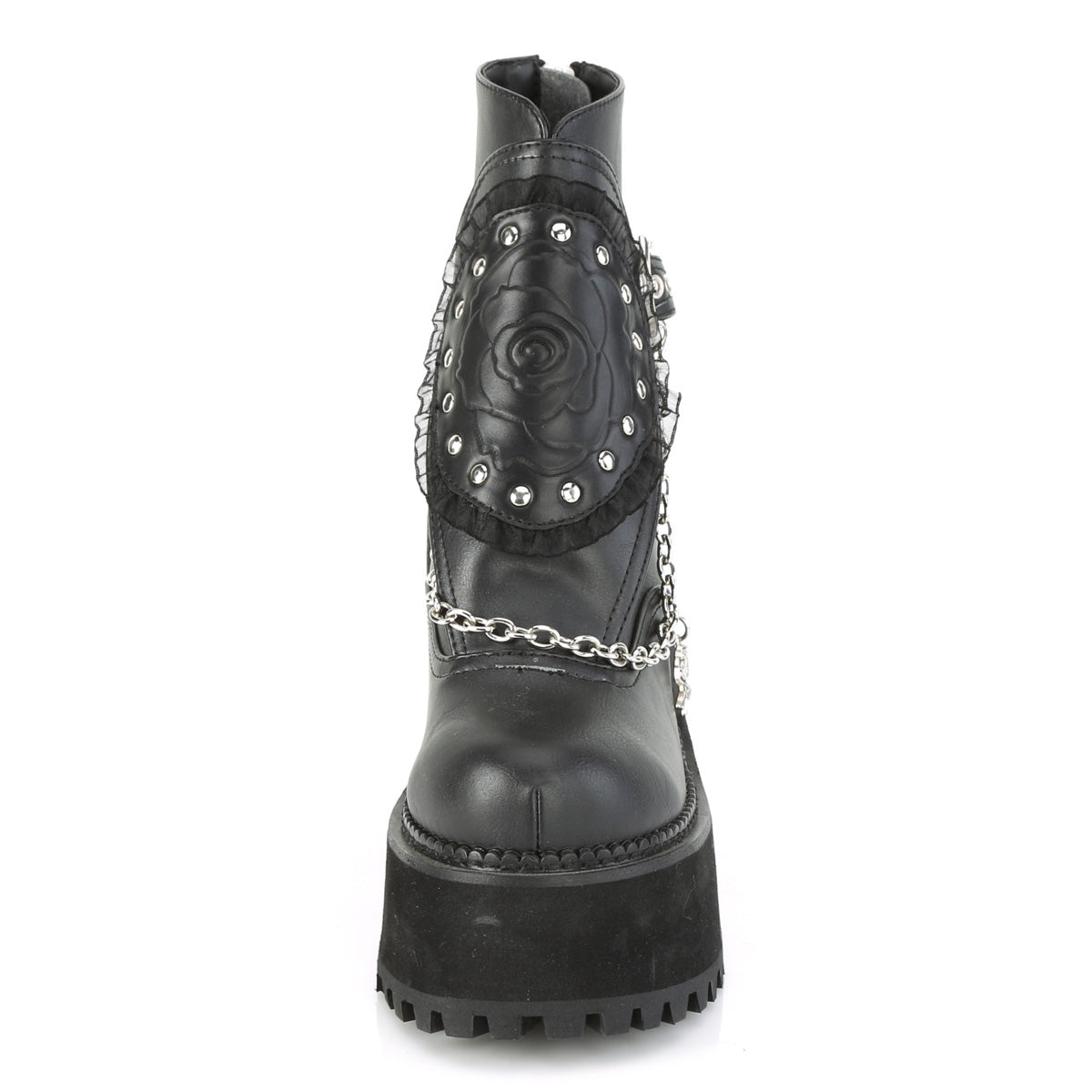 DemoniaCult Womens Ankle Boots ASSAULT-55 Blk Vegan Leather