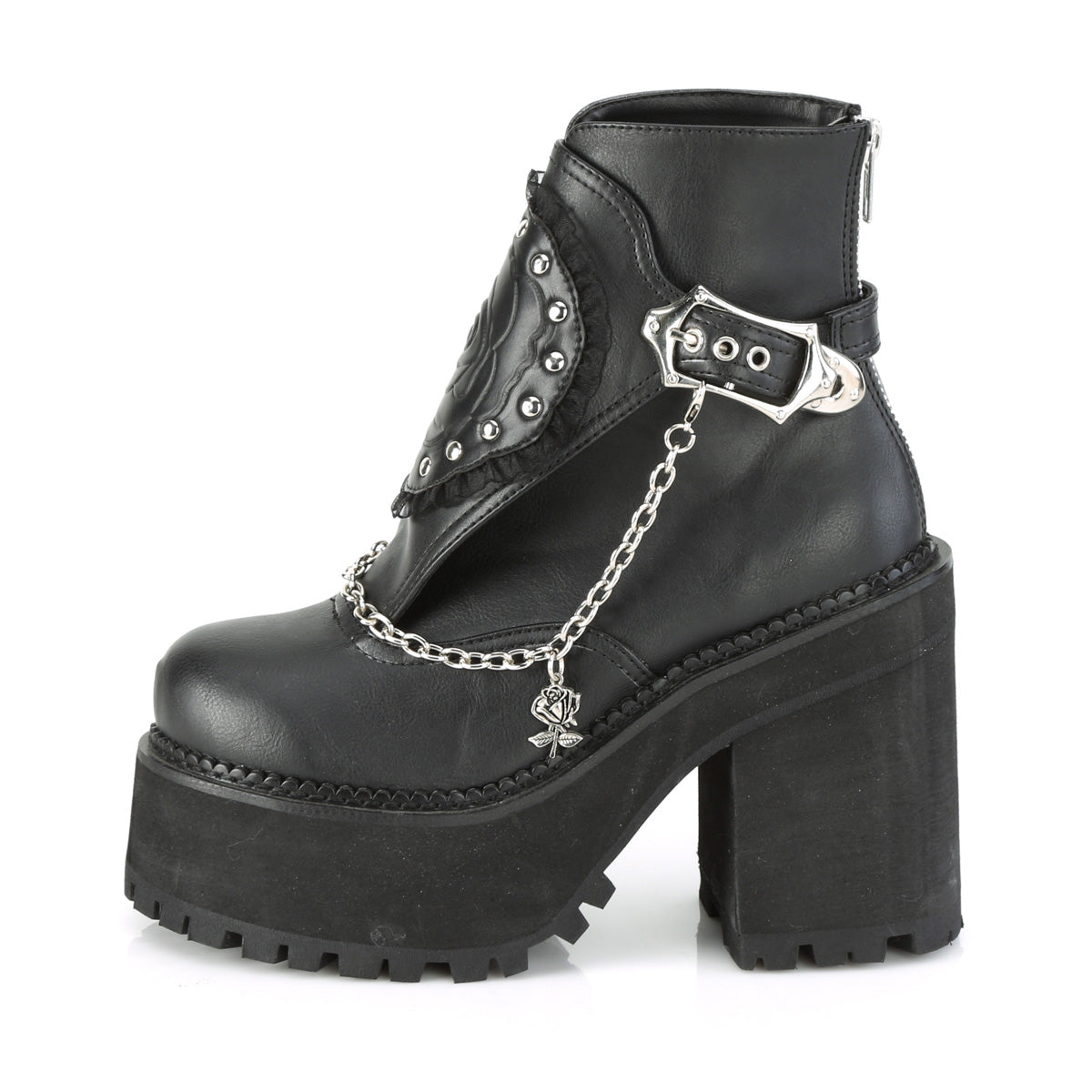 DemoniaCult Womens Ankle Boots ASSAULT-55 Blk Vegan Leather