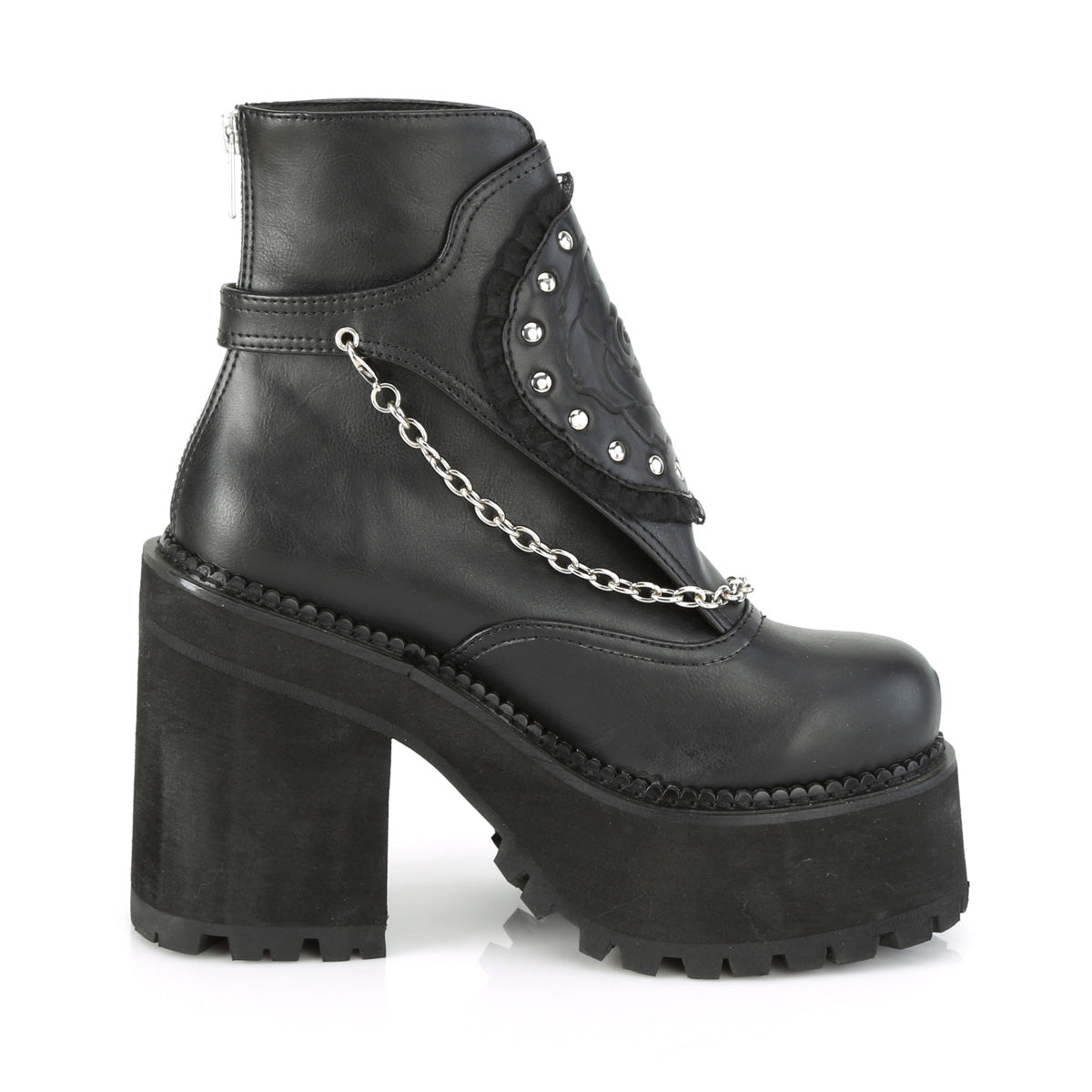 DemoniaCult Womens Ankle Boots ASSAULT-55 Blk Vegan Leather