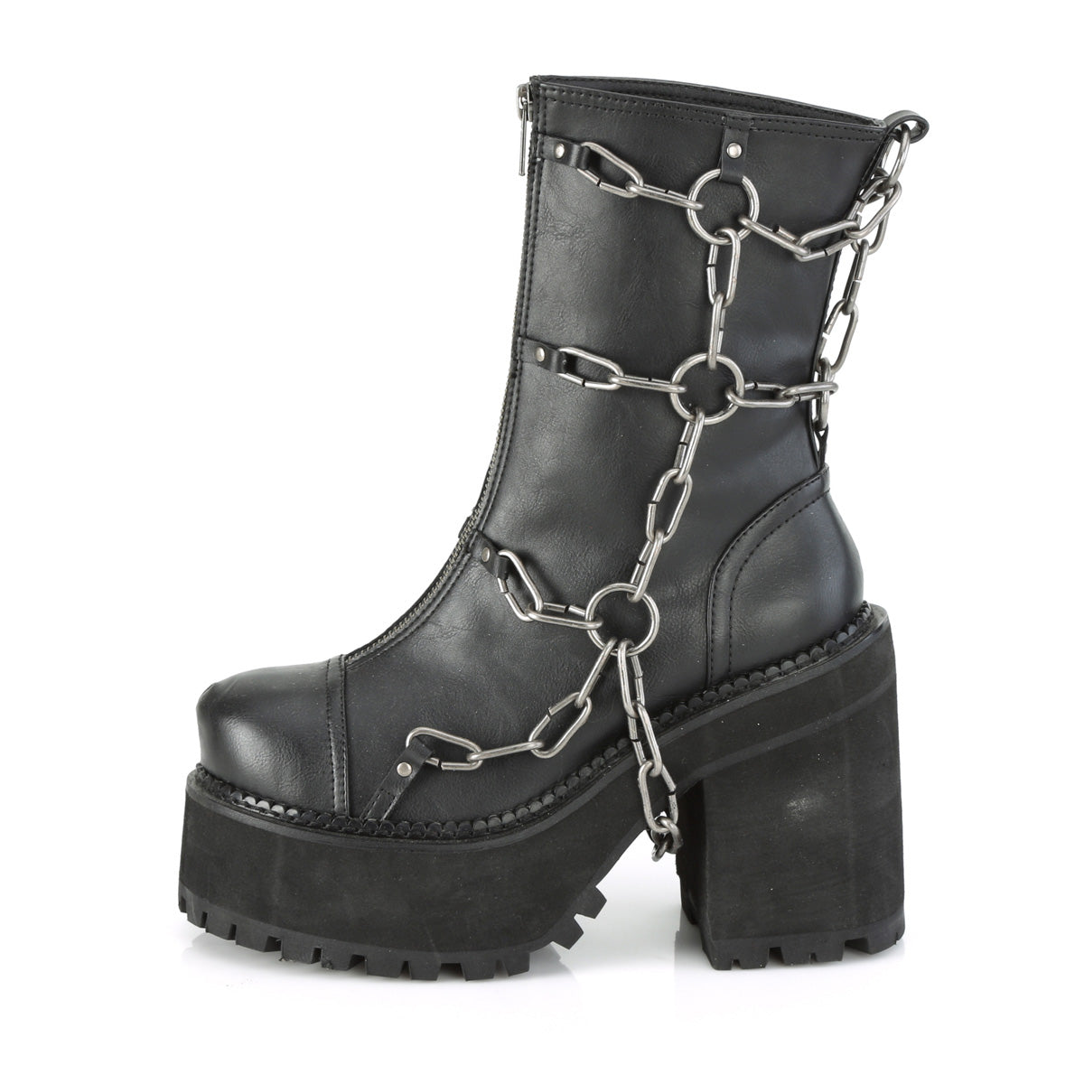 DemoniaCult Bottes de cheville des femmes ASSAULT-66 Cuir végétalien BLK