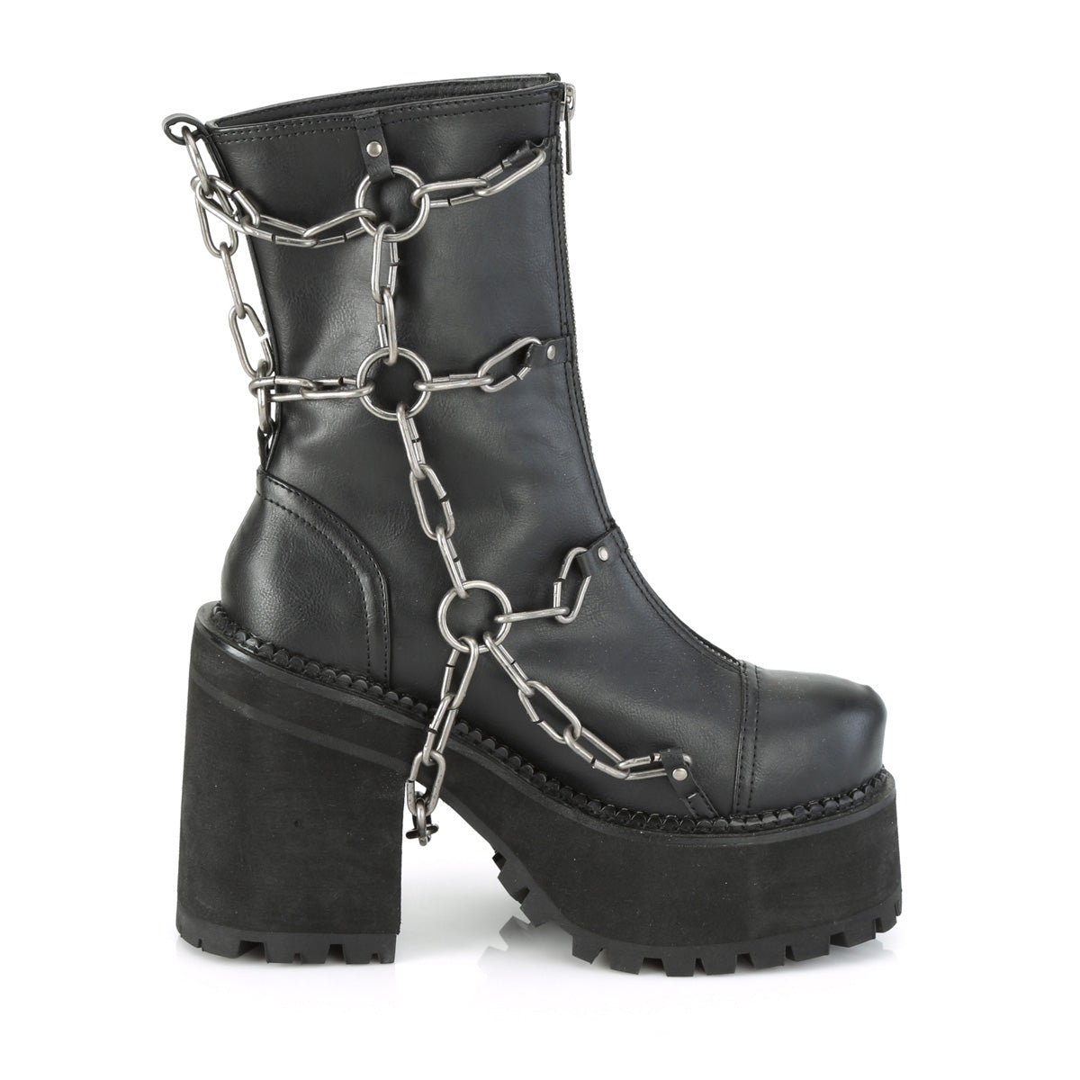 DemoniaCult Bottes de cheville des femmes ASSAULT-66 Cuir végétalien BLK
