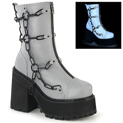 DemoniaCult Bottes de cheville des femmes ASSAULT-66 cuir végétalien réfléchissant gris