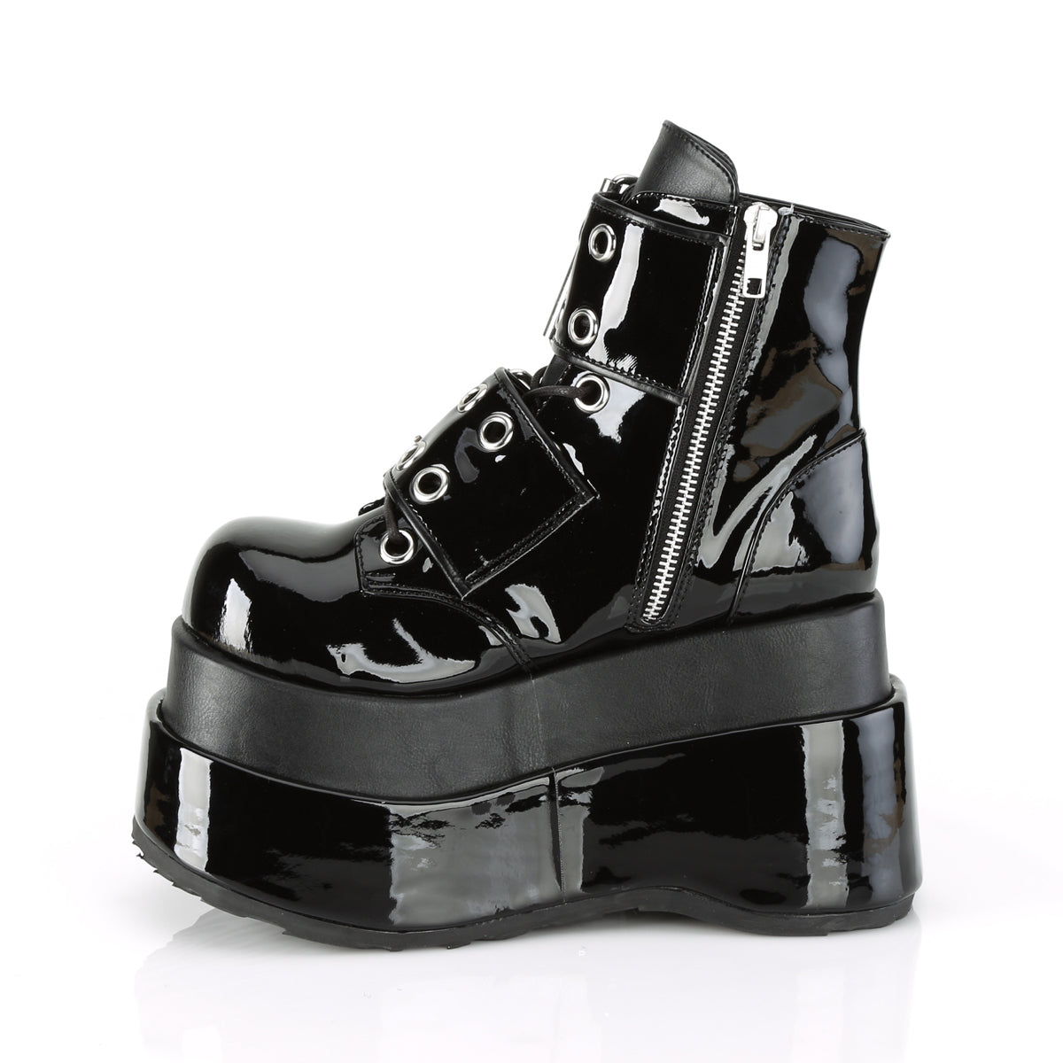 DemoniaCult Bottes de cheville des femmes BEAR-104 Cuir Blk Pat-Vegan