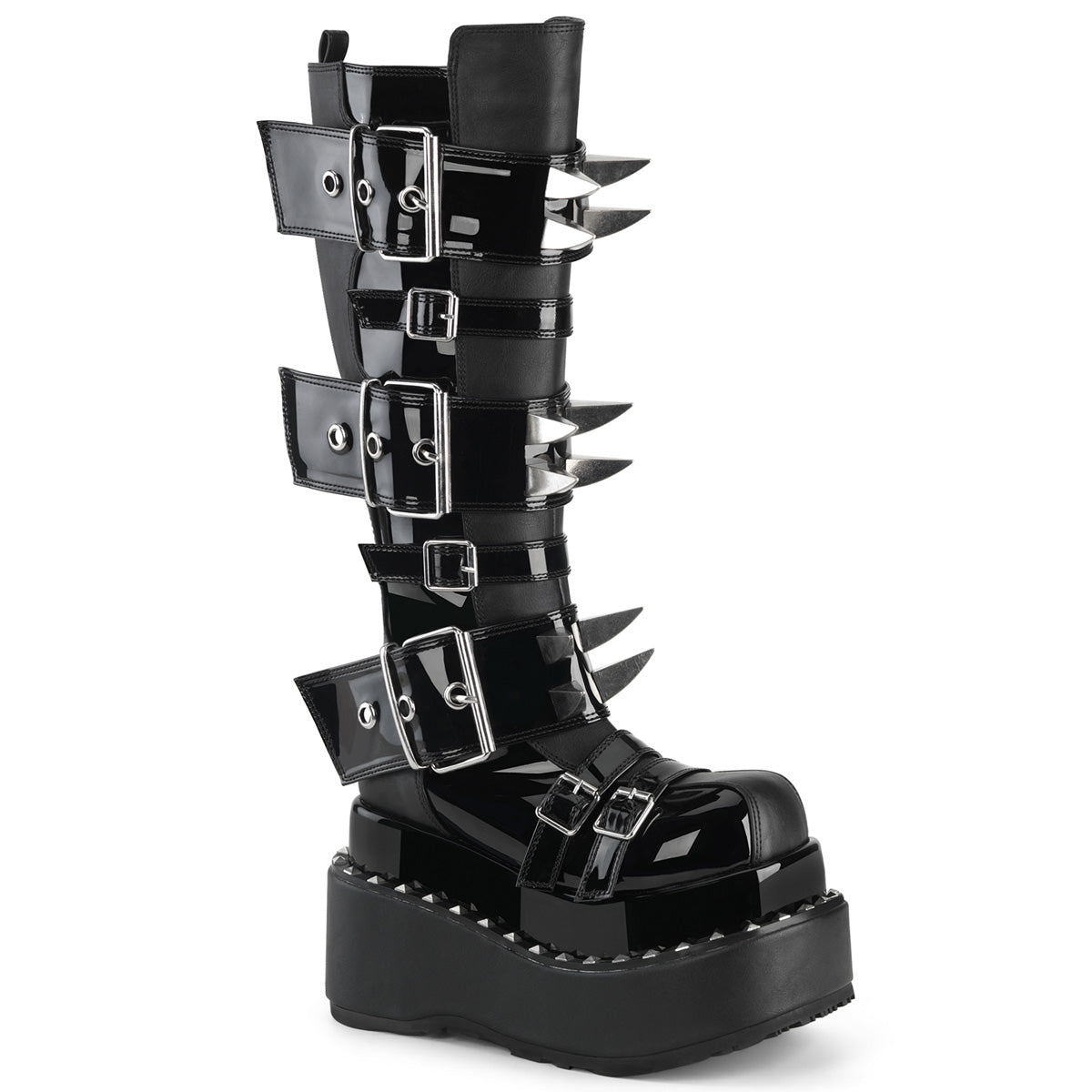 DemoniaCult Women's Mid-Calf & Knee High Boots BEAR-215 Blk Vegan Leather-Pat