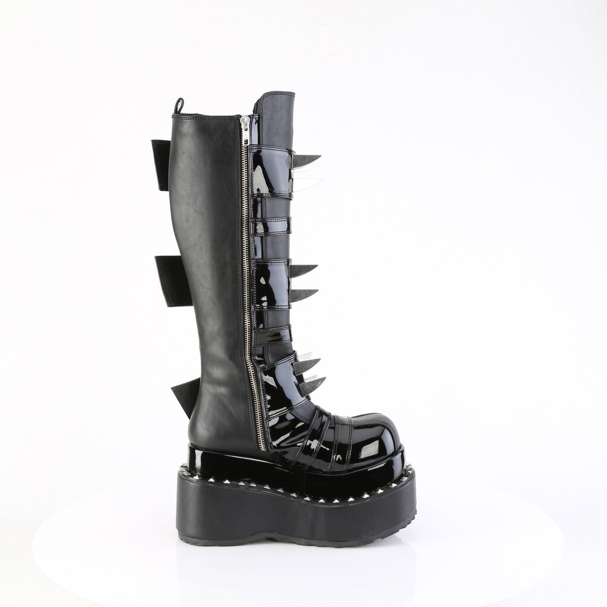 DemoniaCult Women's Mid-Calf & Knee High Boots BEAR-215 Blk Vegan Leather-Pat