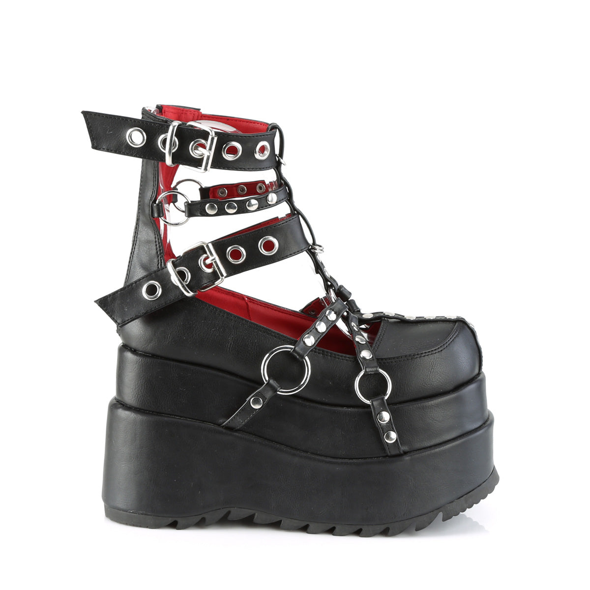 DemoniaCult Bottes de cheville des femmes BEAR-28 Cuir végétalien BLK