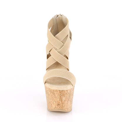 Pleaser Sandales pour femmes BEAU-669 Bande élastique nue-Faux Le / Cork enveloppé