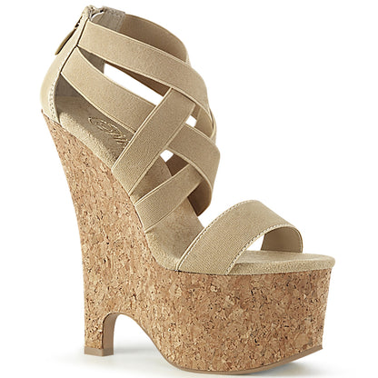 Pleaser Sandales pour femmes BEAU-669 Bande élastique nue-Faux Le / Cork enveloppé