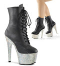 Pleaser Womens Ankle Boots BEJEWELED-1020-7 Blk Faux Leather/Slv Multi RS