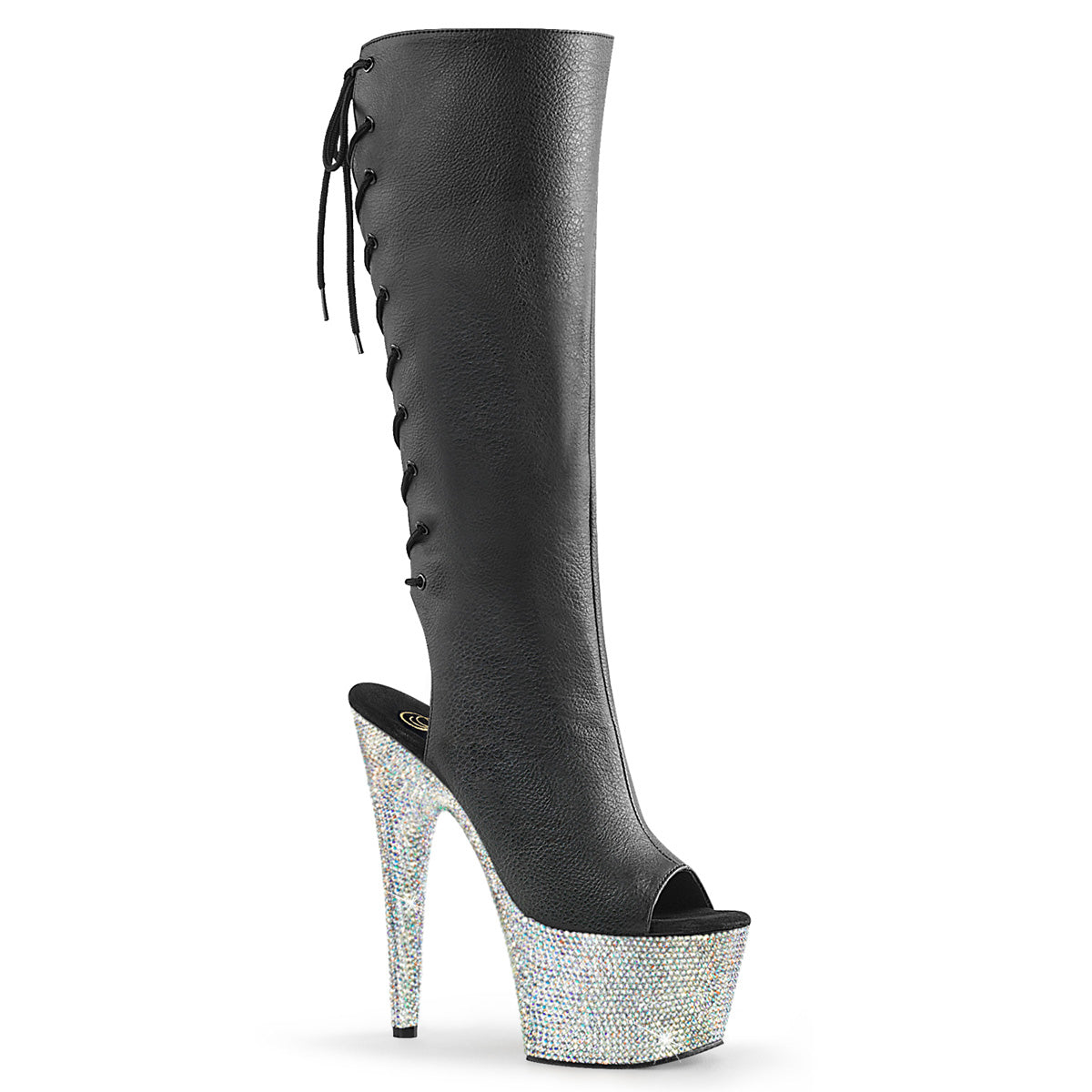 Pleaser  Bottes BEJEWELED-2018-7 Blk faux cuir / slv ab rs