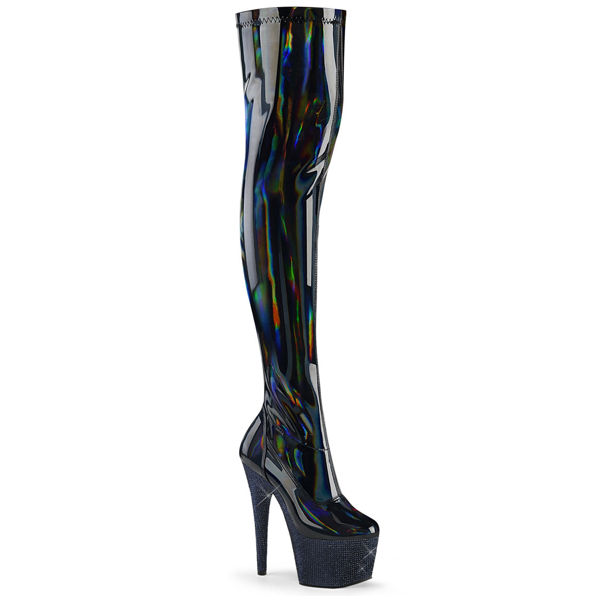 Pleaser  Bottes BEJEWELED-3000-7 Blk Str Holo Pat / Midnight Blk RS