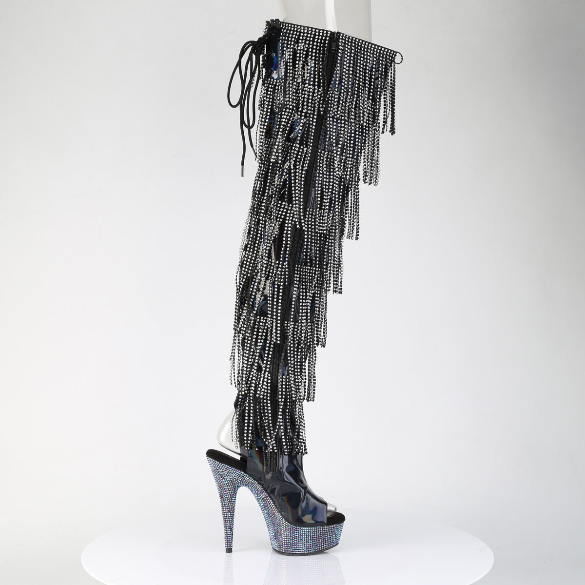 Pleaser Women's Platform Shoes BEJEWELED-3017HG-RSF Blk Holo Pat/Slv AB RS