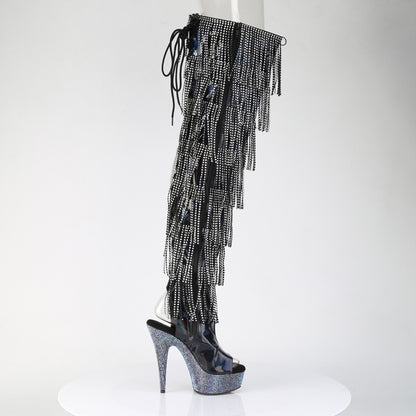 Pleaser Women's Platform Shoes BEJEWELED-3017HG-RSF Blk Holo Pat/Slv AB RS