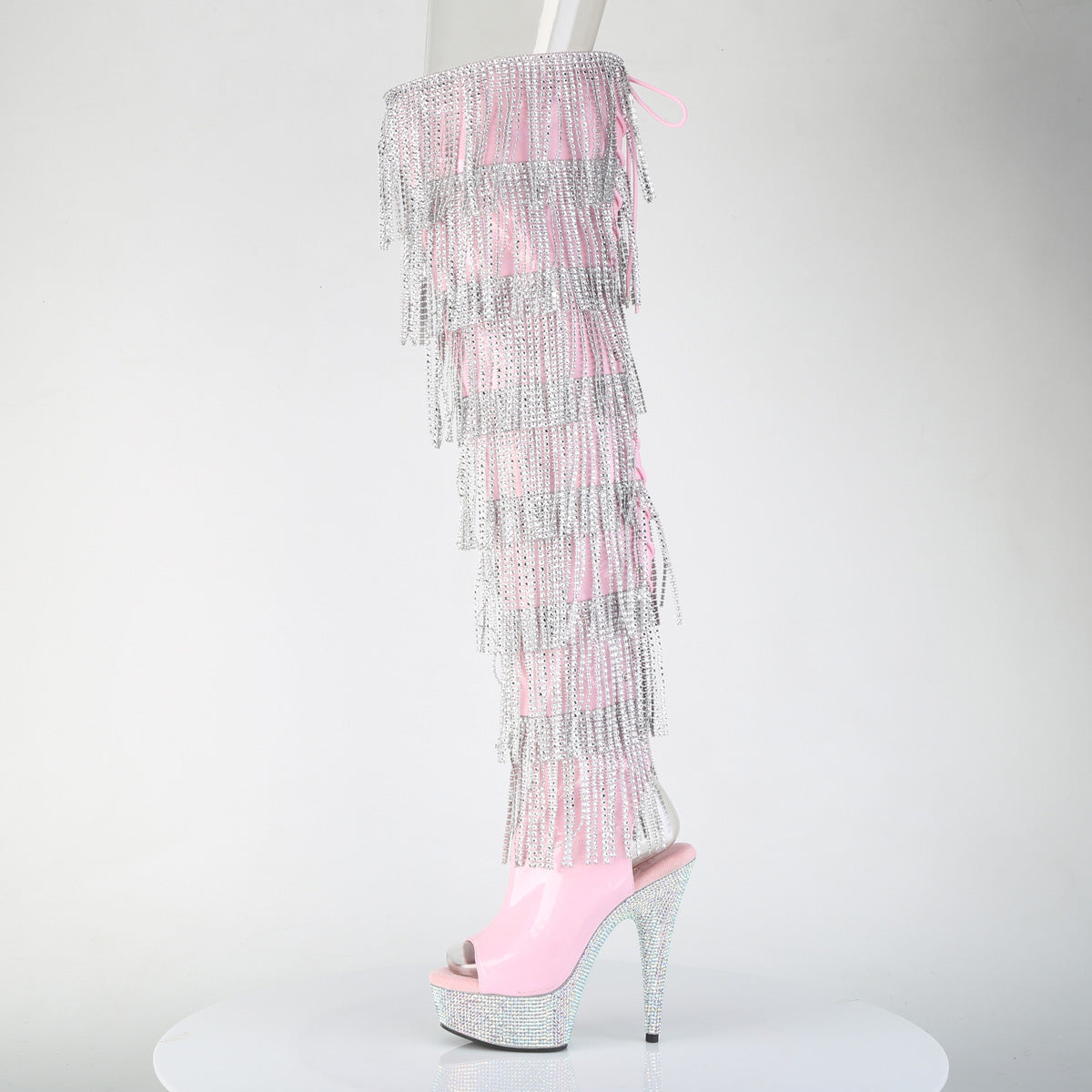 Pleaser Women's Platform Shoes BEJEWELED-3017HG-RSF B. Pink Holo Pat/Slv AB RS
