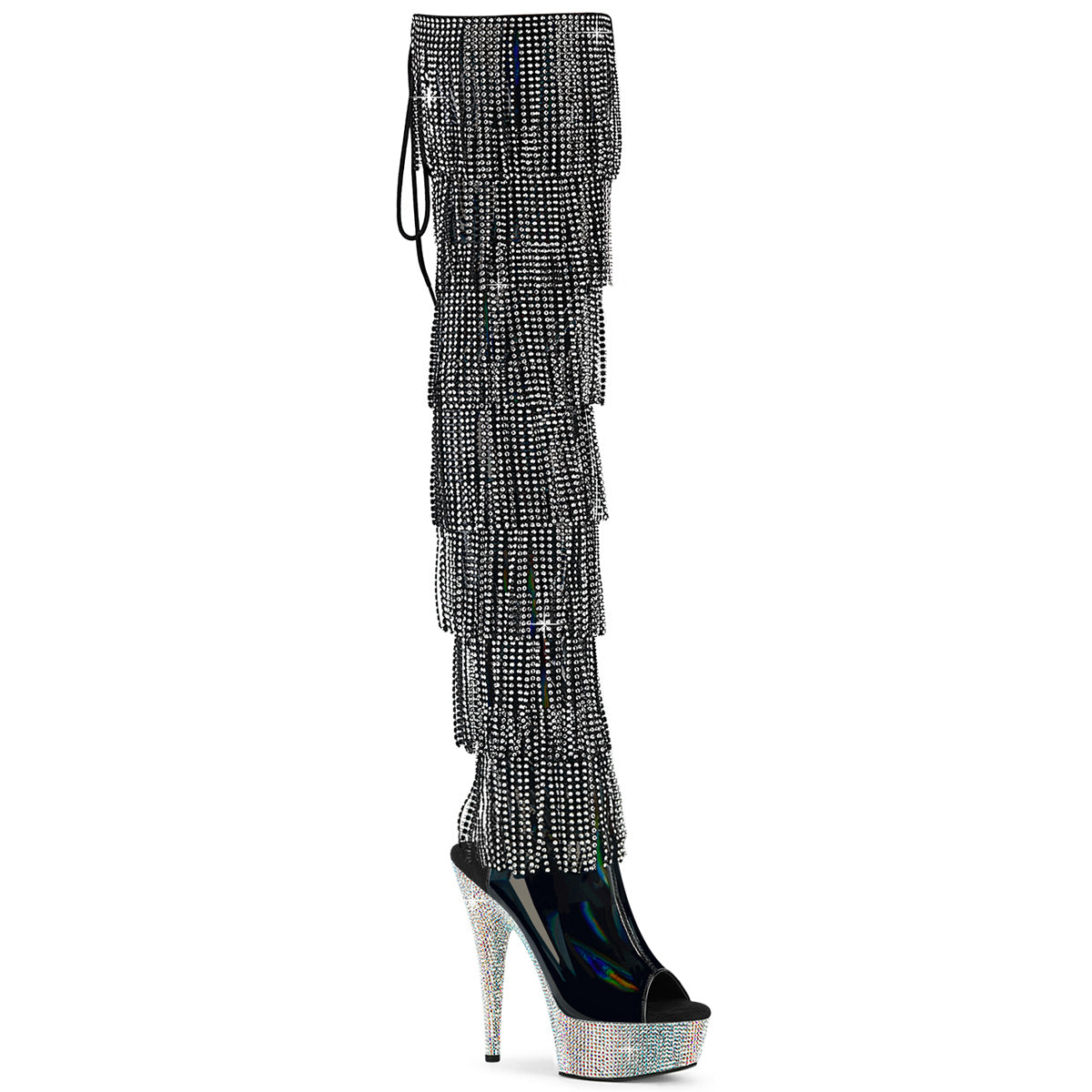 Pleaser Women's Platform Shoes BEJEWELED-3017HG-RSF Blk Holo Pat/Slv AB RS