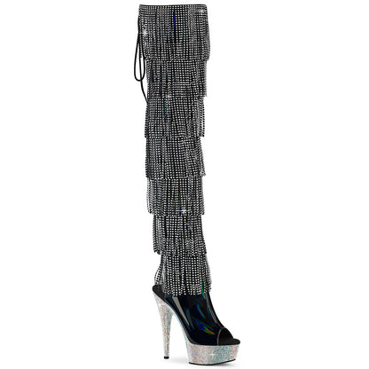 Pleaser Women's Platform Shoes BEJEWELED-3017HG-RSF Blk Holo Pat/Slv AB RS