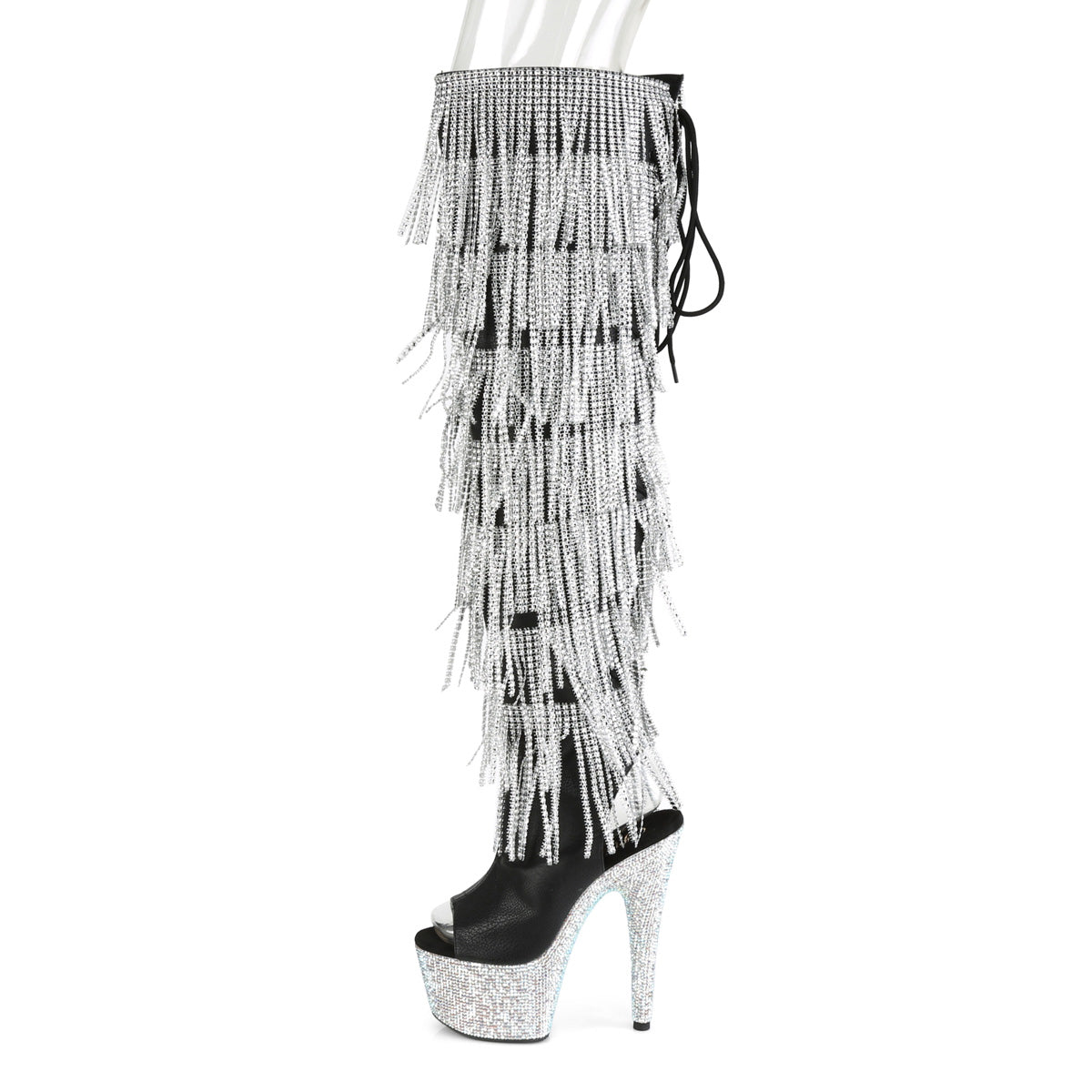 Pleaser Bottes pour femmes BEJEWELED-3019RSF-7 BLK FAUX cuir-SLV / SLV MULTI RS