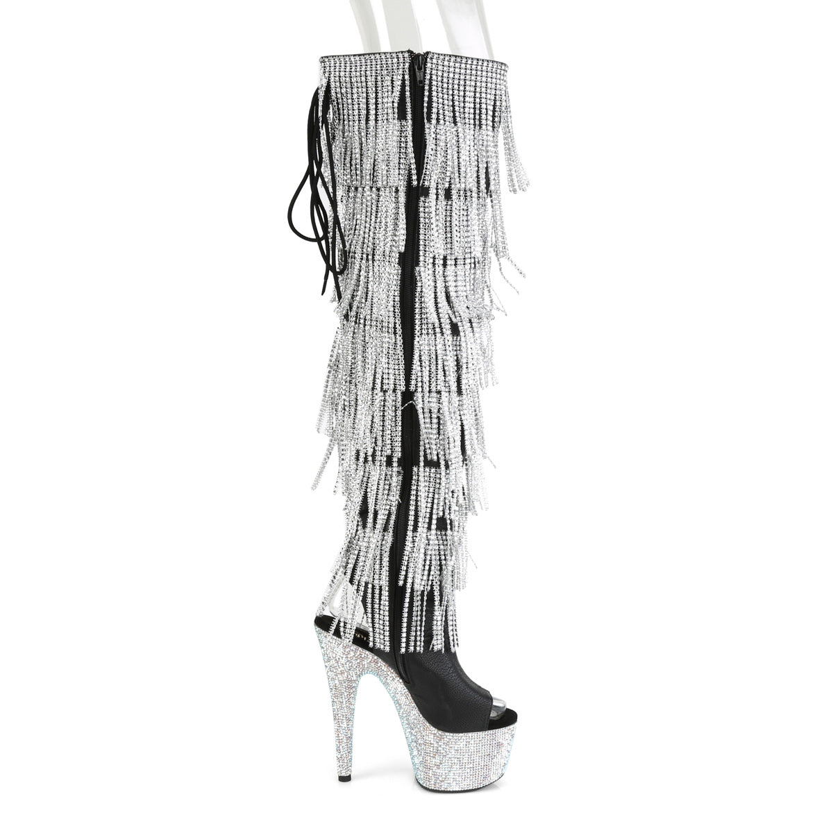Pleaser Bottes pour femmes BEJEWELED-3019RSF-7 BLK FAUX cuir-SLV / SLV MULTI RS