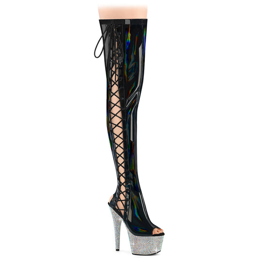 Pleaser Women's Platform Shoes BEJEWELED-3052HG-7 Blk Holo Pat/Slv Multi RS