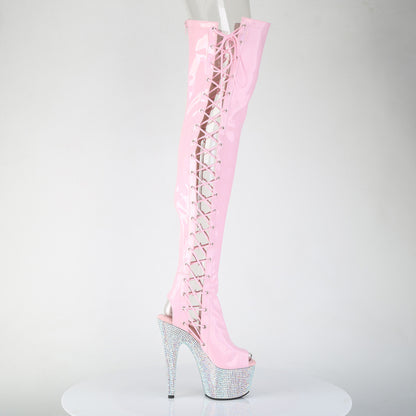 Pleaser Women's Platform Shoes BEJEWELED-3052HG-7 B. Pink Holo Pat/Slv AB RS