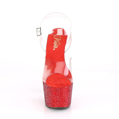 Pleaser Womens Sandals BEJEWELED-708DM Clr/Red RS